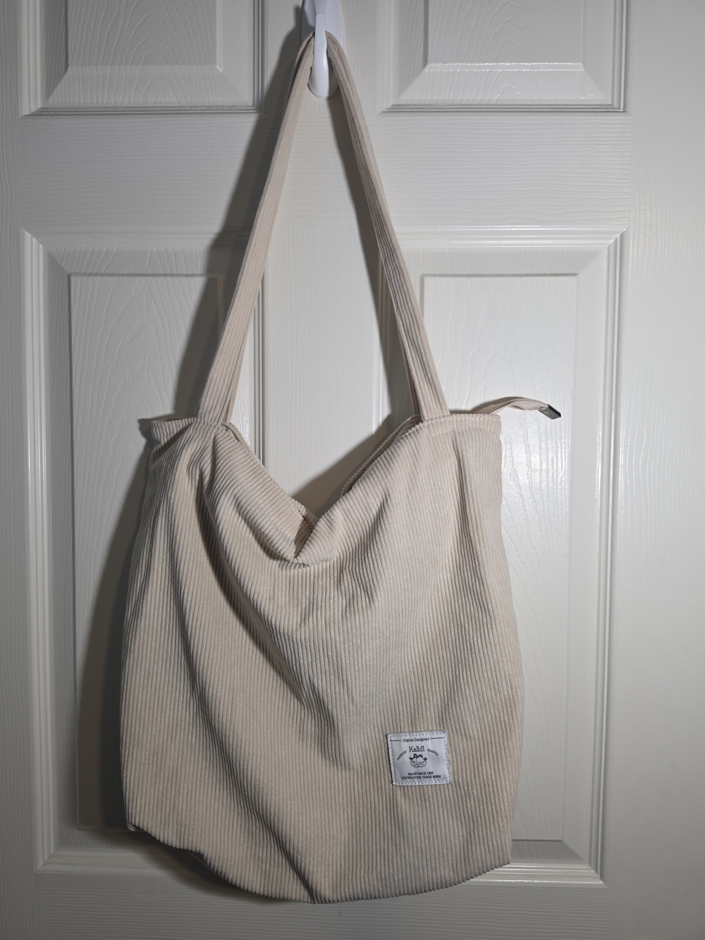 Kalidi Cream Corduroy Tote Bag - Casual Everyday Shoulder Bag